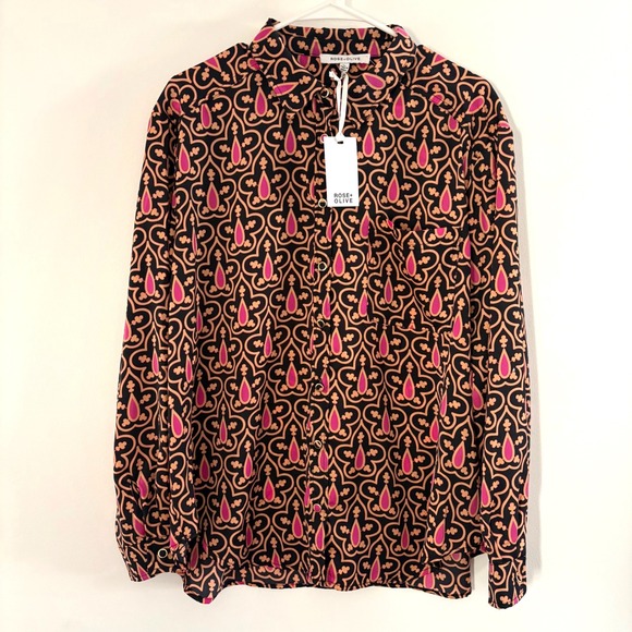 Rose + Olive Tops - NEW Rose + Olive Womens XL Geometric Print Long Sleeve Button Up Blouse Artsy‎